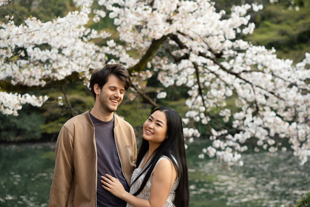 couple with cherry blossoms 